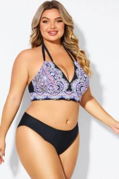 Printed Self-tie Halter Straps Bikini Top -Trendy Bikini Set Sales Store b debk002006 5