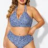 V-Neck Black Dots Printed Halter Sexy Bikini Top