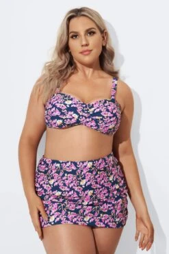 Purple Floral Twist Front Bandeau Bikini Set -Trendy Bikini Set Sales Store b debk003003 4