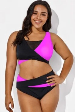Black Pink Colorblock Wrap Mesh Bikini Top -Trendy Bikini Set Sales Store b debk015004 66
