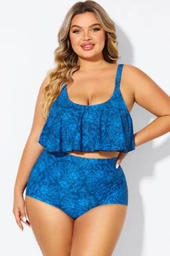 Navy Blue Floral Print Hem Bikini Top 8 Navy Blue Floral Print Hem Bikini Top -Trendy Bikini Set Sales Store b debk063010 3