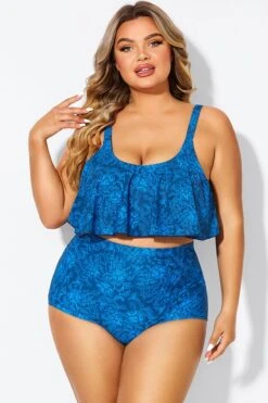 Navy Blue Floral Print Hem Bikini Top 9 Navy Blue Floral Print Hem Bikini Top -Trendy Bikini Set Sales Store b debk063010 4