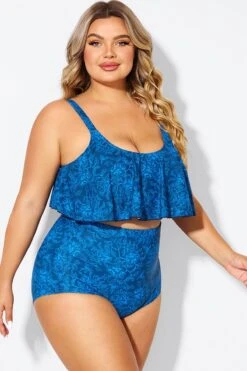 Navy Blue Floral Print Hem Bikini Top 11 Navy Blue Floral Print Hem Bikini Top -Trendy Bikini Set Sales Store b debk063010 6