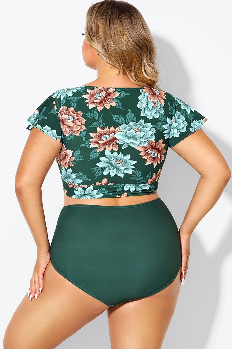 Floral Print Retro Women Bikini Top With Sleeves 2 Floral Print Retro Women Bikini Top With Sleeves - Image 2