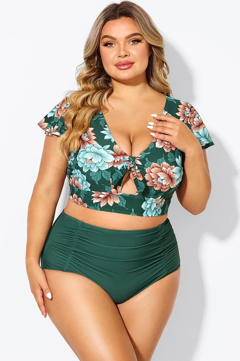 Floral Print Retro Women Bikini Top With Sleeves 6 Floral Print Retro Women Bikini Top With Sleeves - Image 6