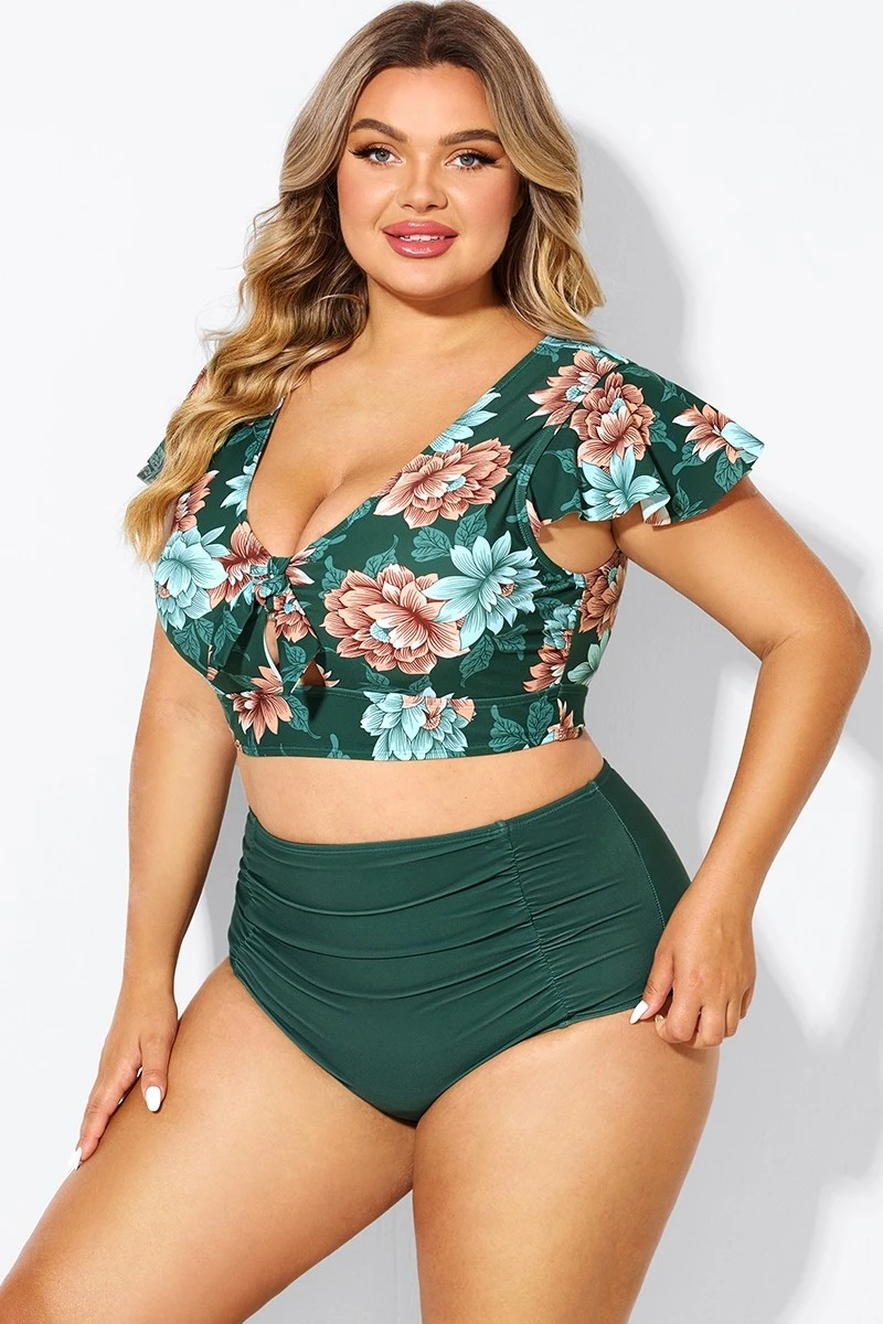 Floral Print Retro Women Bikini Top With Sleeves 5 Floral Print Retro Women Bikini Top With Sleeves - Image 5