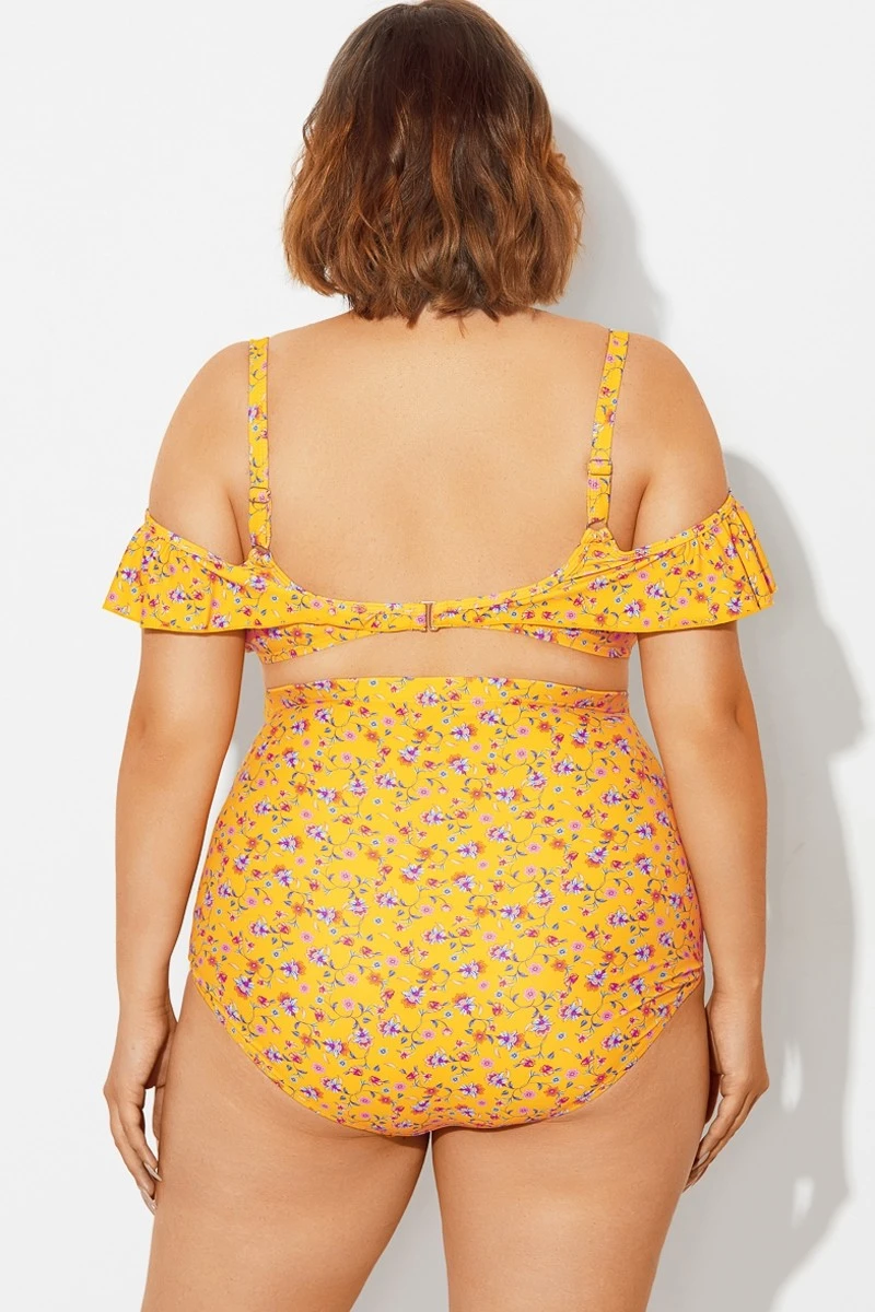 Yellow Floral Ruffled Underwire Women Bikini Top 2 Yellow Floral Ruffled Underwire Women Bikini Top - Image 2