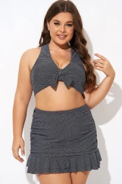 Black Checkers Pattern Knot Bikini Top -Trendy Bikini Set Sales Store b debk075002 5