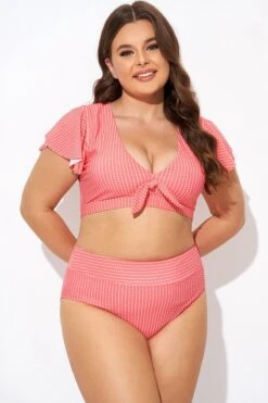 Starfish Coral Dots Flutter Sleeve Swim Bikini Top -Trendy Bikini Set Sales Store b debk092003 4