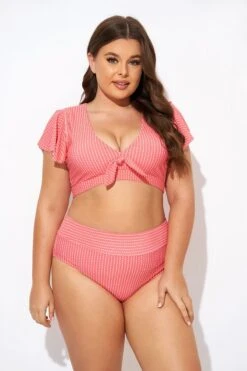 Starfish Coral Dots Flutter Sleeve Swim Bikini Top -Trendy Bikini Set Sales Store b debk092003 5