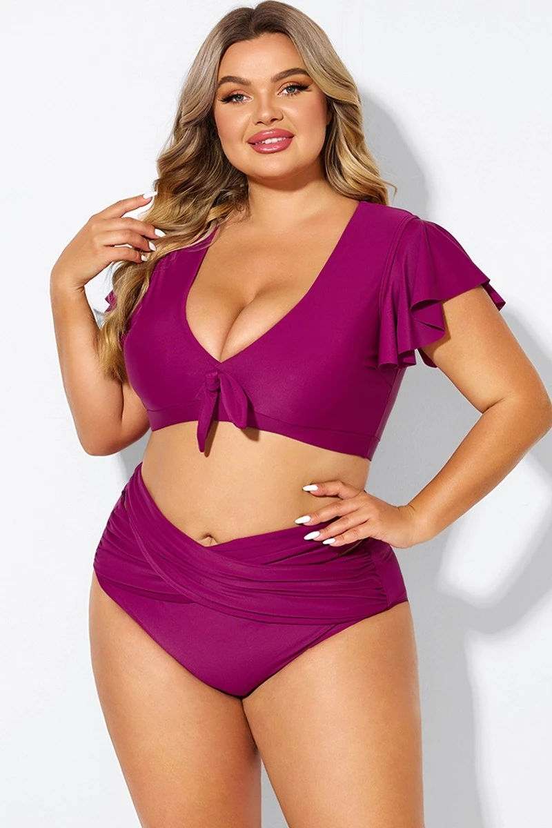 Purple Flutter Sleeve Elegant Swim Bikini Top 1 Purple Flutter Sleeve Elegant Swim Bikini Top
