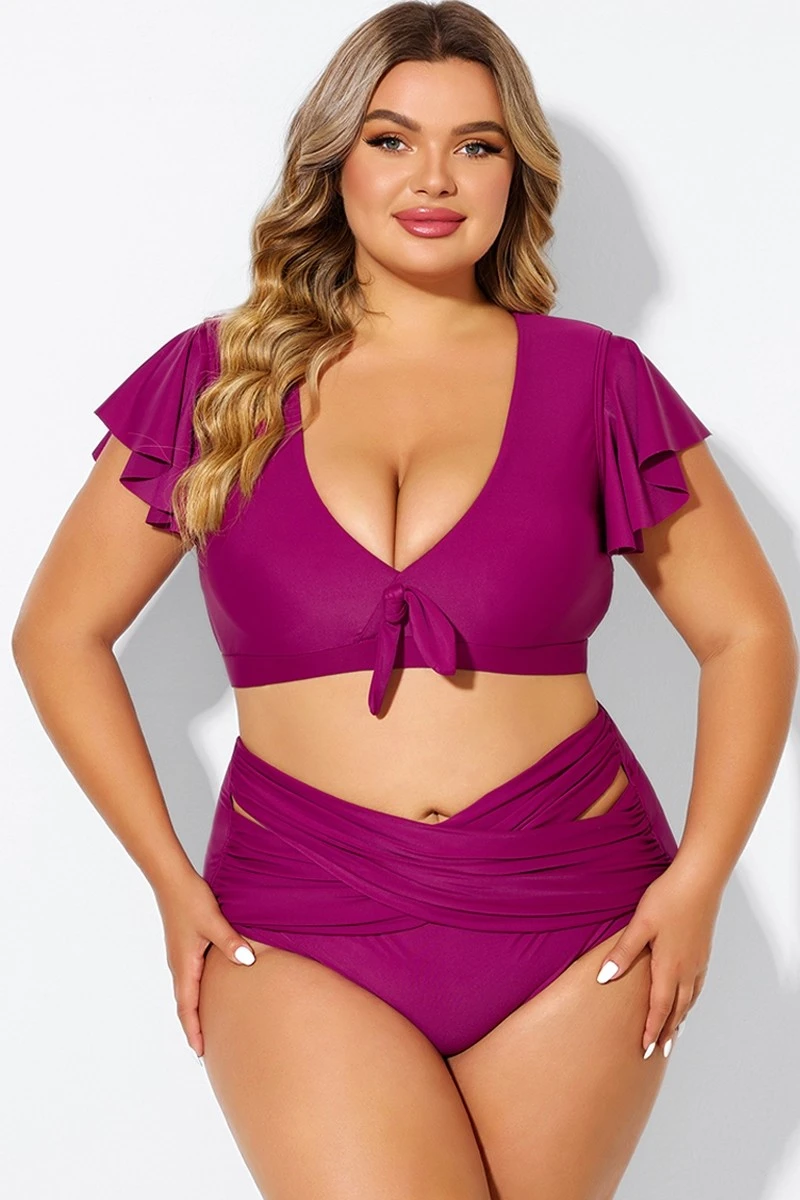 Purple Flutter Sleeve Elegant Swim Bikini Top 3 Purple Flutter Sleeve Elegant Swim Bikini Top - Image 3