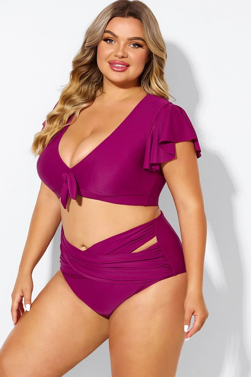 Purple Flutter Sleeve Elegant Swim Bikini Top 4 Purple Flutter Sleeve Elegant Swim Bikini Top - Image 4