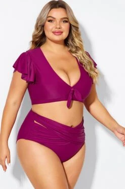 Purple Flutter Sleeve Elegant Swim Bikini Top 10 Purple Flutter Sleeve Elegant Swim Bikini Top -Trendy Bikini Set Sales Store b debk092005 5