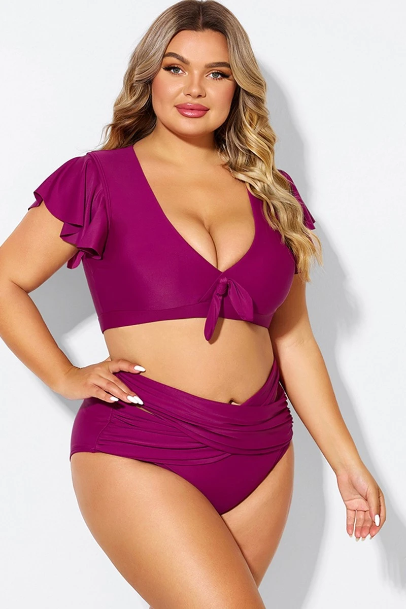 Purple Flutter Sleeve Elegant Swim Bikini Top 6 Purple Flutter Sleeve Elegant Swim Bikini Top - Image 6