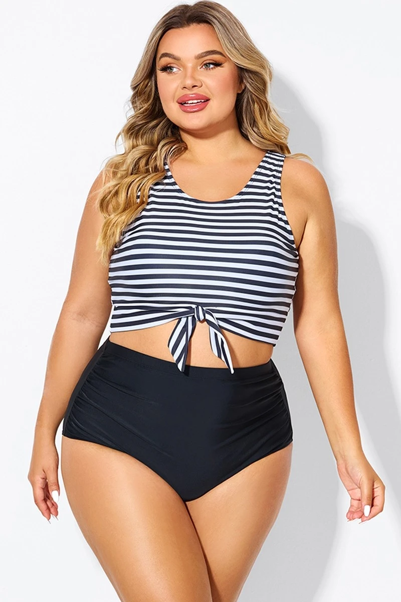 Black & White Striped Knotted Crop Bikini Top 1 Black & White Striped Knotted Crop Bikini Top