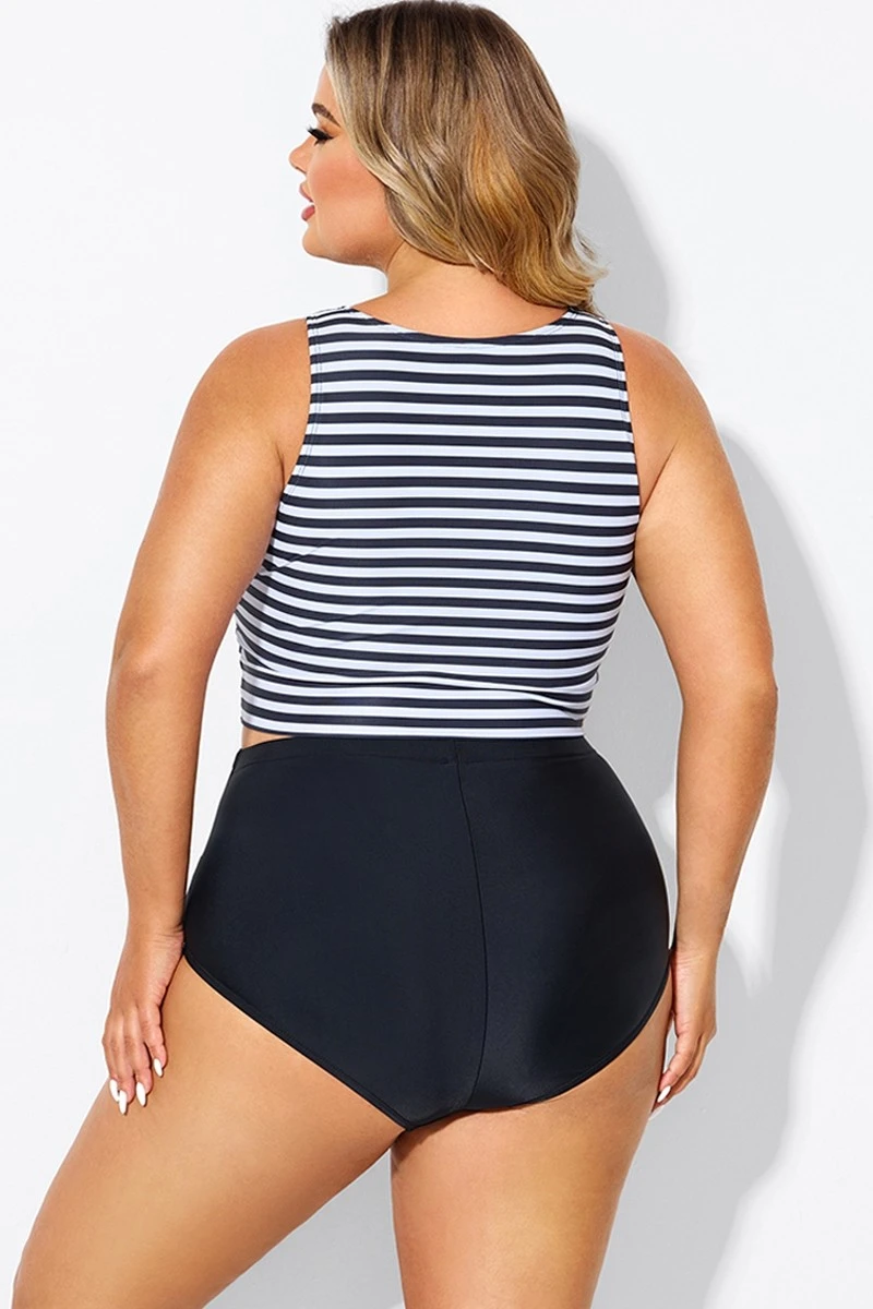 Black & White Striped Knotted Crop Bikini Top 2 Black & White Striped Knotted Crop Bikini Top - Image 2