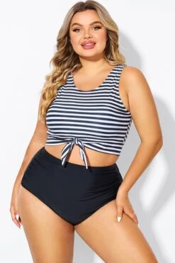 Black & White Striped Knotted Crop Bikini Top 8 Black & White Striped Knotted Crop Bikini Top -Trendy Bikini Set Sales Store b debk095002 3