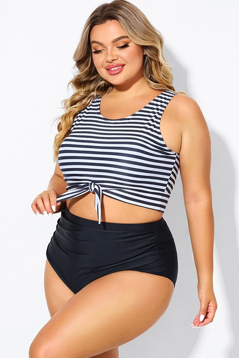 Black & White Striped Knotted Crop Bikini Top 4 Black & White Striped Knotted Crop Bikini Top - Image 4