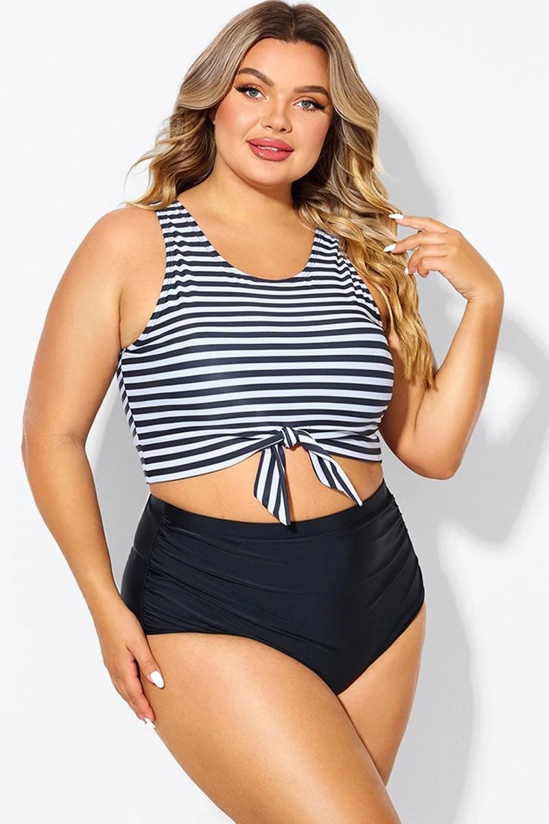 Black & White Striped Knotted Crop Bikini Top 5 Black & White Striped Knotted Crop Bikini Top - Image 5