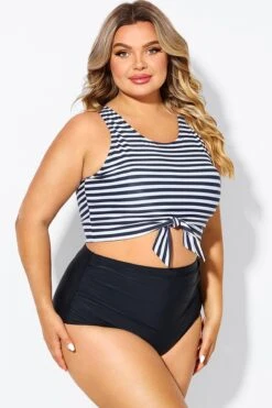 Black & White Striped Knotted Crop Bikini Top 11 Black & White Striped Knotted Crop Bikini Top -Trendy Bikini Set Sales Store b debk095002 6