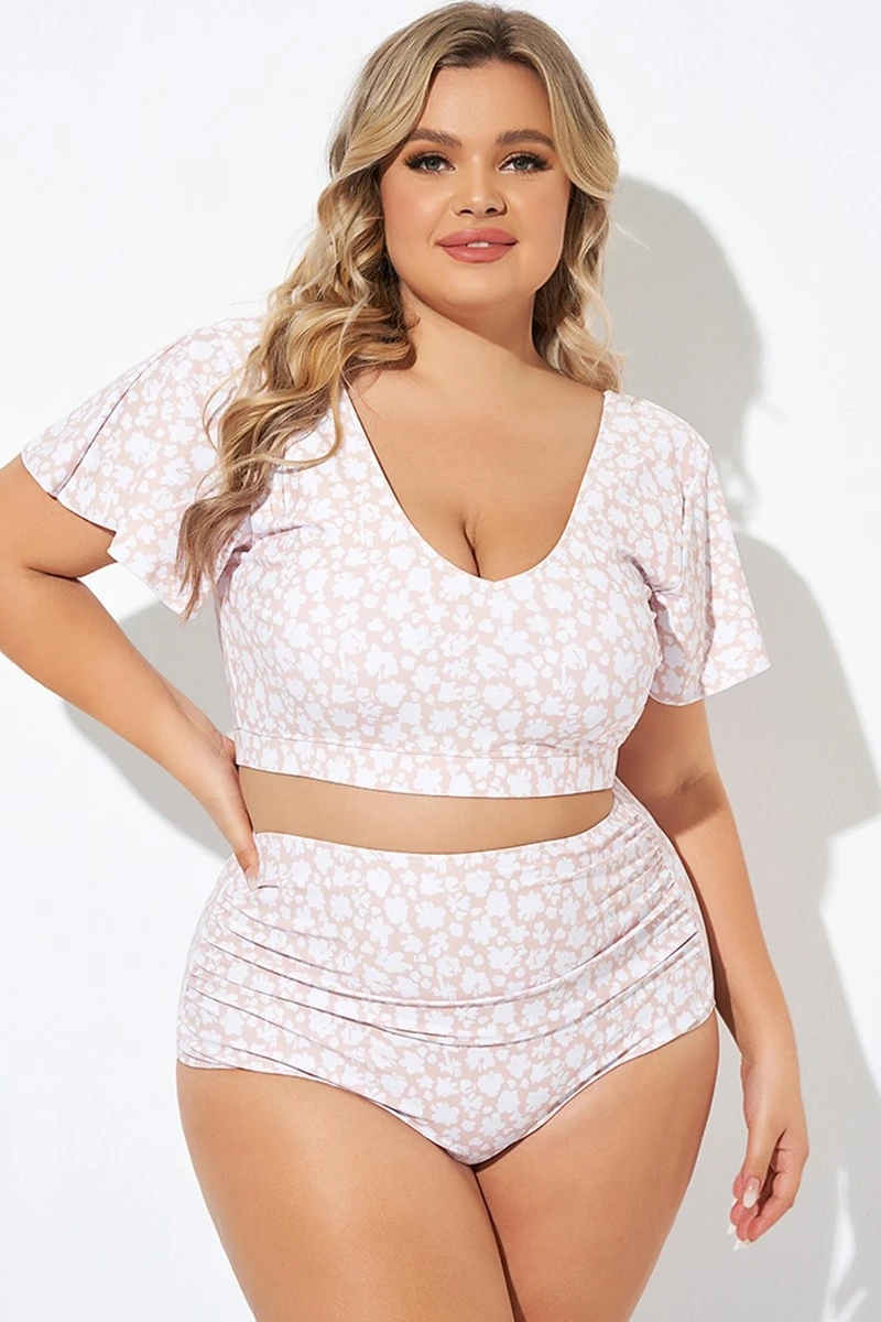 Floral Print V-neck Flutter Sleeve Bikini Top 1 Floral Print V-neck Flutter Sleeve Bikini Top