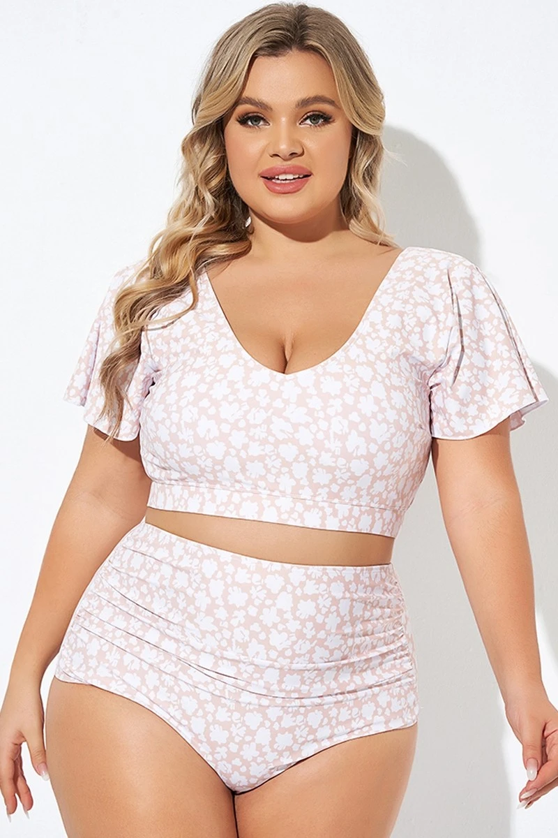 Floral Print V-neck Flutter Sleeve Bikini Top 3 Floral Print V-neck Flutter Sleeve Bikini Top - Image 3