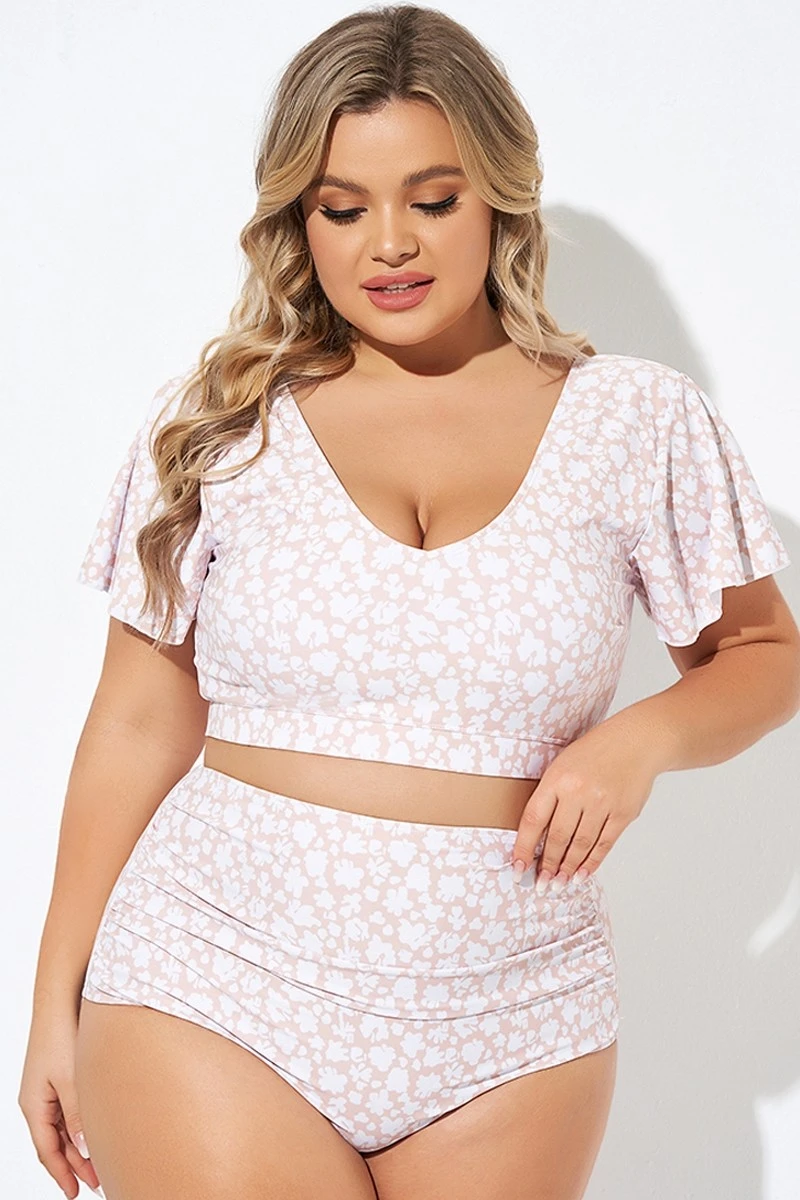 Floral Print V-neck Flutter Sleeve Bikini Top 5 Floral Print V-neck Flutter Sleeve Bikini Top - Image 5