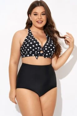 Polka Dot V Neck Front Knot Bikini Top -Trendy Bikini Set Sales Store b debk139001 3