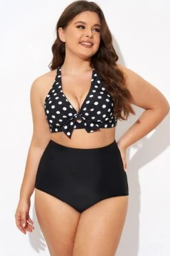 Polka Dot V Neck Front Knot Bikini Top -Trendy Bikini Set Sales Store b debk139001 4