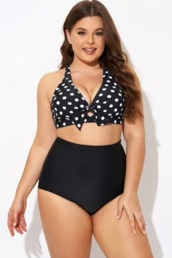 Polka Dot V Neck Front Knot Bikini Top -Trendy Bikini Set Sales Store b debk139001 5