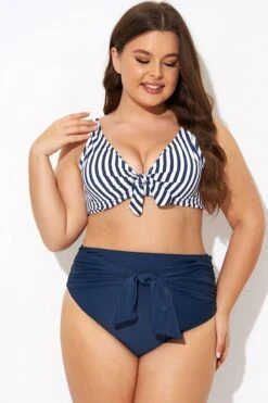 Striped Tie Front Underwire Bikini Top -Trendy Bikini Set Sales Store b debk140001 3