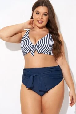 Striped Tie Front Underwire Bikini Top -Trendy Bikini Set Sales Store b debk140001 4