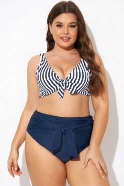 Striped Tie Front Underwire Bikini Top -Trendy Bikini Set Sales Store b debk140001 5