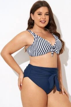 Striped Tie Front Underwire Bikini Top -Trendy Bikini Set Sales Store b debk140001 6