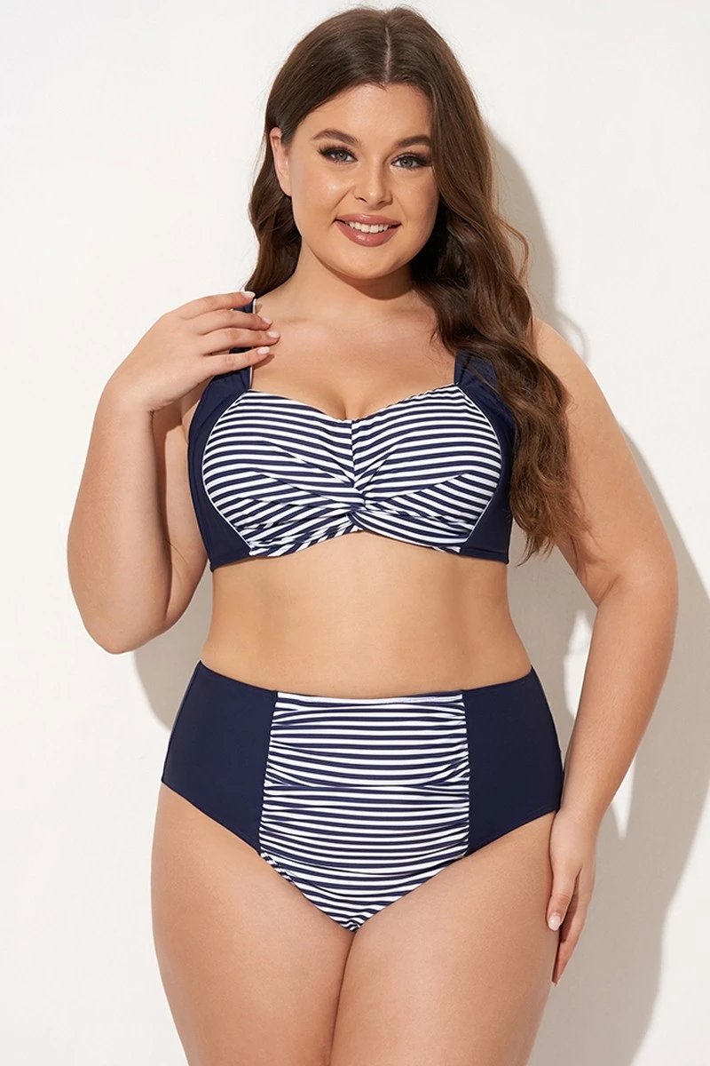 Navy Striped Twist-Front Bikini Top 1 Navy Striped Twist-Front Bikini Top