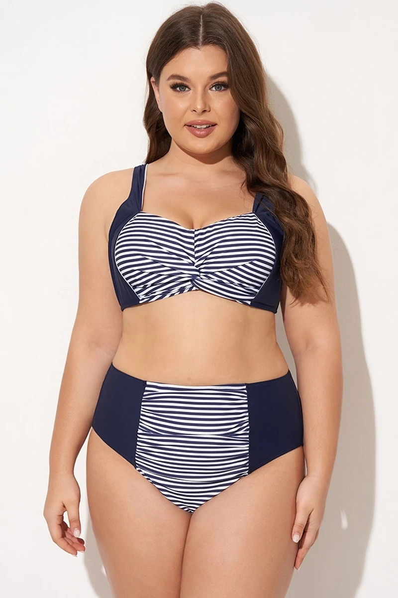 Navy Striped Twist-Front Bikini Top 3 Navy Striped Twist-Front Bikini Top - Image 3