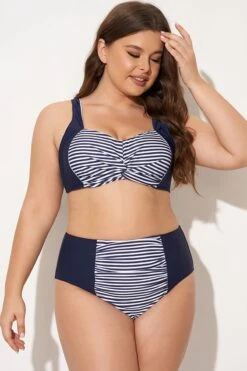 Navy Striped Twist-Front Bikini Top 9 Navy Striped Twist-Front Bikini Top -Trendy Bikini Set Sales Store b debk141001 4