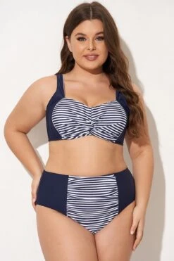 Navy Striped Twist-Front Bikini Top 10 Navy Striped Twist-Front Bikini Top -Trendy Bikini Set Sales Store b debk141001 5