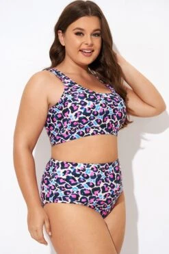 Flattering Peach Leopard Pull-on Design Bikini Top -Trendy Bikini Set Sales Store b debk143001 5