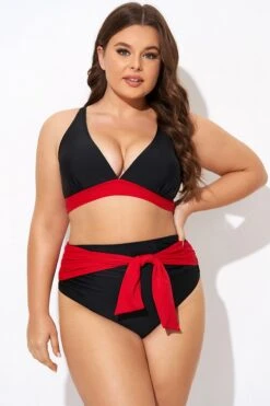 Black And Red V Neck Bikini Top -Trendy Bikini Set Sales Store b debk144001 3