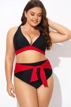 Black And Red V Neck Bikini Top -Trendy Bikini Set Sales Store b debk144001 5