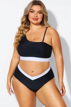 Black & White One Shoulder High Waisted Bikini Top 8 Black & White One Shoulder High Waisted Bikini Top -Trendy Bikini Set Sales Store b debk149001 3