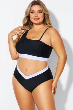 Black & White One Shoulder High Waisted Bikini Top 9 Black & White One Shoulder High Waisted Bikini Top -Trendy Bikini Set Sales Store b debk149001 4