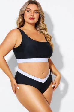 Black & White One Shoulder High Waisted Bikini Top 11 Black & White One Shoulder High Waisted Bikini Top -Trendy Bikini Set Sales Store b debk149001 6