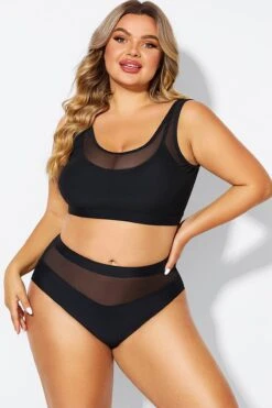 Double Up Mesh Patchwork Solid Bikini Top -Trendy Bikini Set Sales Store b debk150001 3