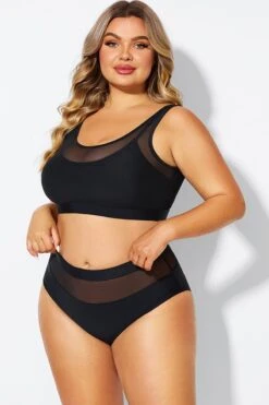 Double Up Mesh Patchwork Solid Bikini Top -Trendy Bikini Set Sales Store b debk150001 4