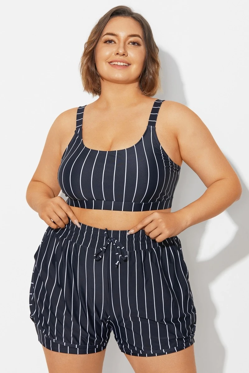 Plus Size Black & White Pinstripe Bikini Top 3 Plus Size Black & White Pinstripe Bikini Top - Image 3