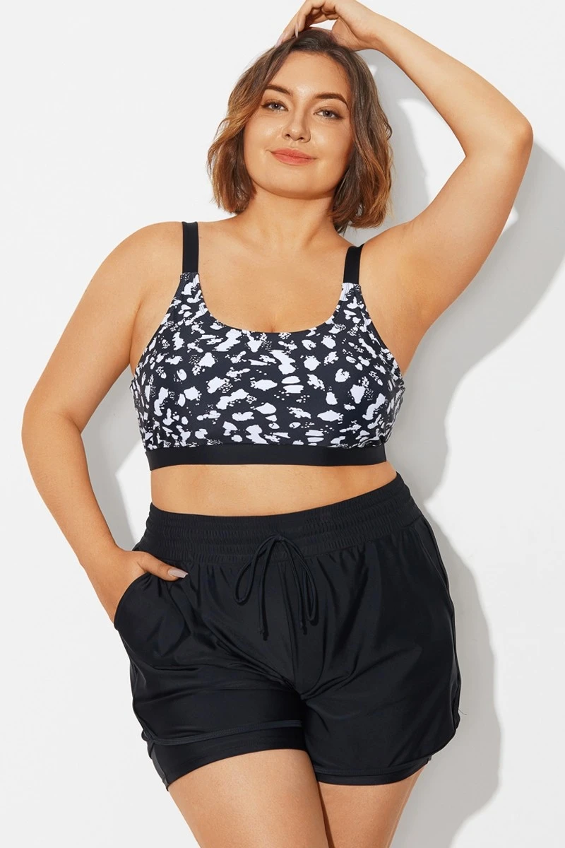 Plus Size Black&White Square Neck Bikini Top 1 Plus Size Black&White Square Neck Bikini Top