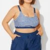 Plus Size Squaue Neck Navy Stripe Bikini Top